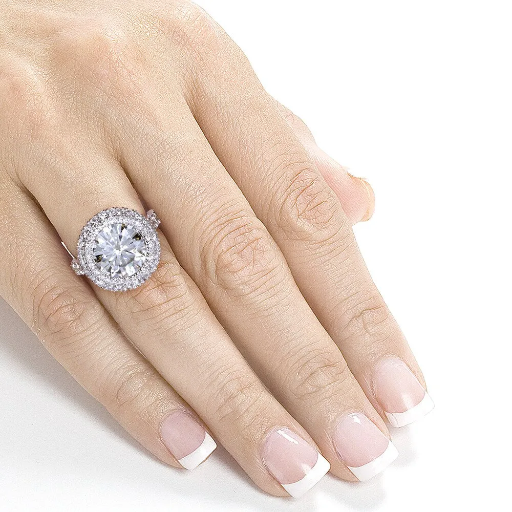 Annello by Kobelli 14k White Gold 5 7/8ct TGW Large Moissanite and Diamond Round Double Halo Statement Ring sold by Zulily product image thumbnail 3