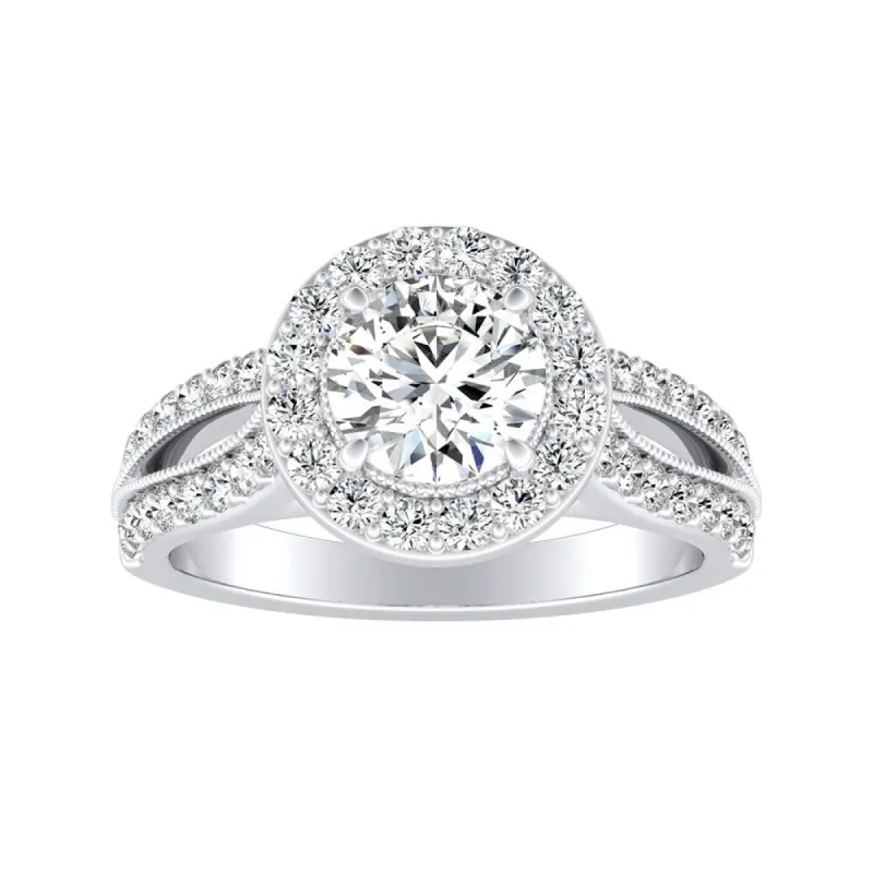 Auriya 14k Gold Vintage Round 4ct Moissanite and 1/2ct TDW Diamond Halo Engagement Ring 14k sold by Zulily