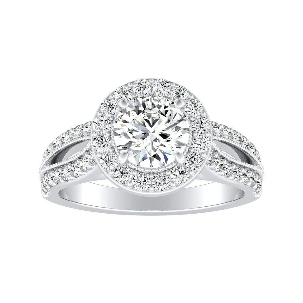 Auriya 14k Gold Vintage Round 4ct Moissanite and 1/2ct TDW Diamond Halo Engagement Ring 14k sold by Zulily