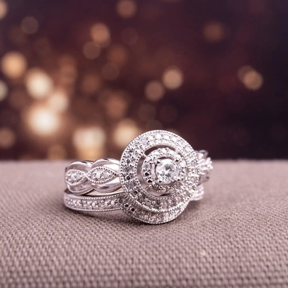 1/4ct TDW Diamond Infinity Halo Bridal Set in 10k White Gold by Miadora sold by Zulily