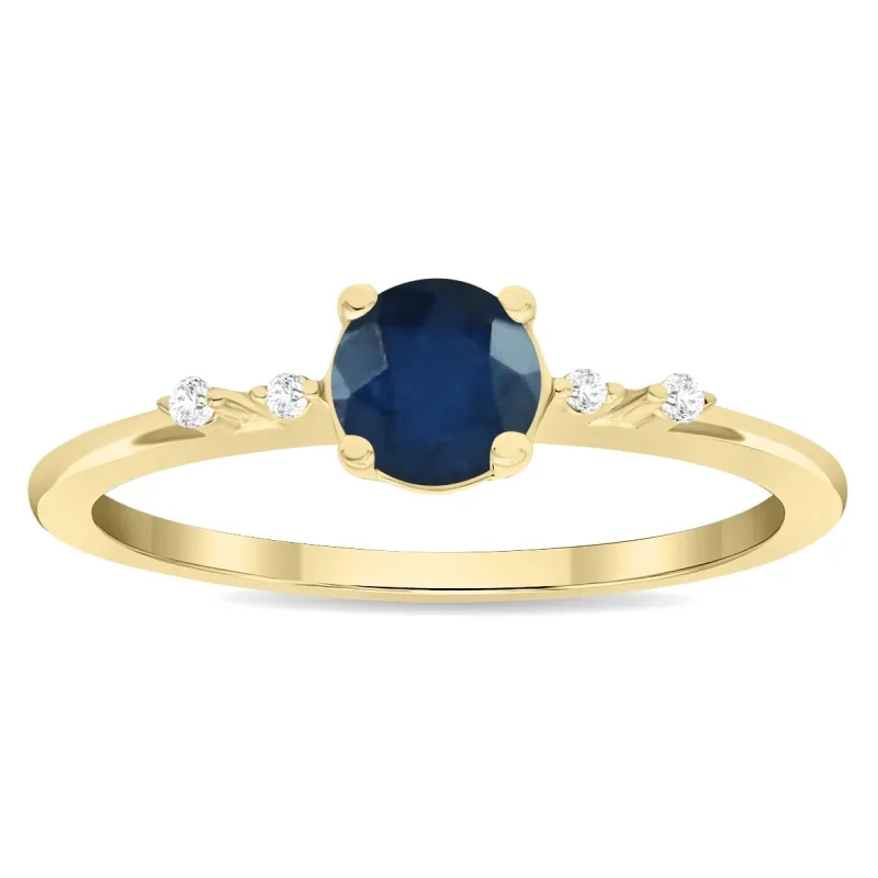 Women's Round Shaped Sapphire and Diamond Sparkle Ring in 10K Yellow Gold sold by Zulily