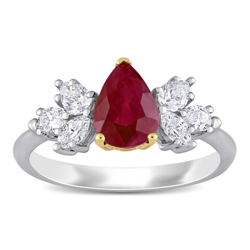 Miadora 14k White and Yellow Gold Ruby and 1/2ct TDW Diamond Floral-Inspired Engagement Ring made by Zulily
