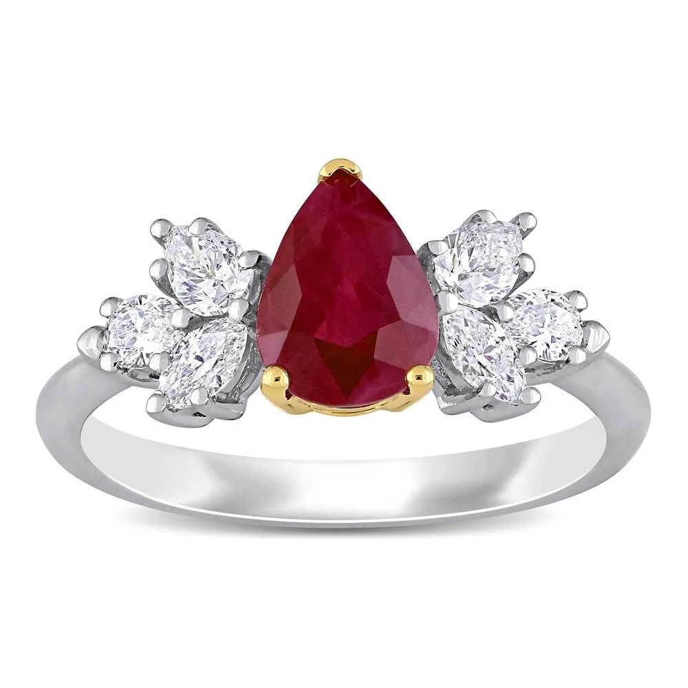 Miadora 14k White and Yellow Gold Ruby and 1/2ct TDW Diamond Floral-Inspired Engagement Ring sold by Zulily