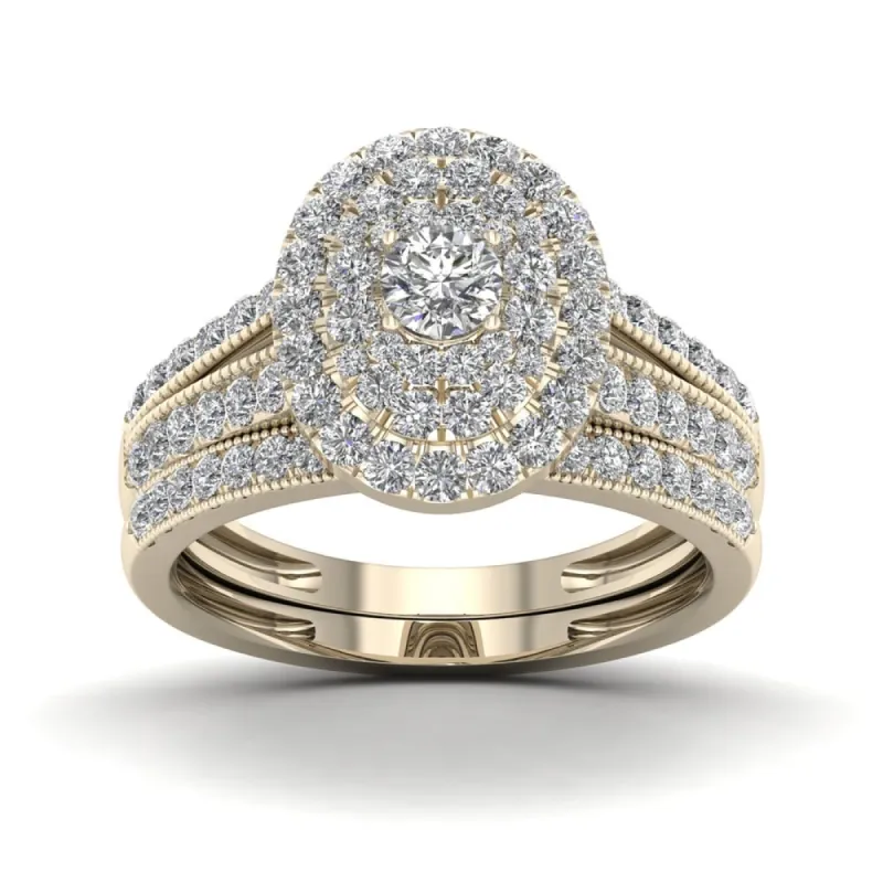 De Couer 1ct TDW Halo Diamond Double Halo Bridal Ring - Yellow sold by Zulily
