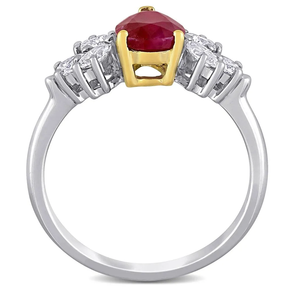 Miadora 14k White and Yellow Gold Ruby and 1/2ct TDW Diamond Floral-Inspired Engagement Ring sold by Zulily product image thumbnail 3
