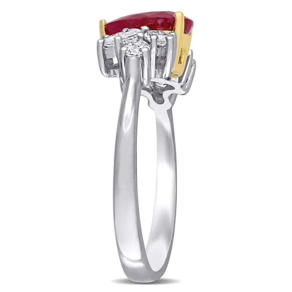 Miadora 14k White and Yellow Gold Ruby and 1/2ct TDW Diamond Floral-Inspired Engagement Ring sold by Zulily product image thumbnail 2