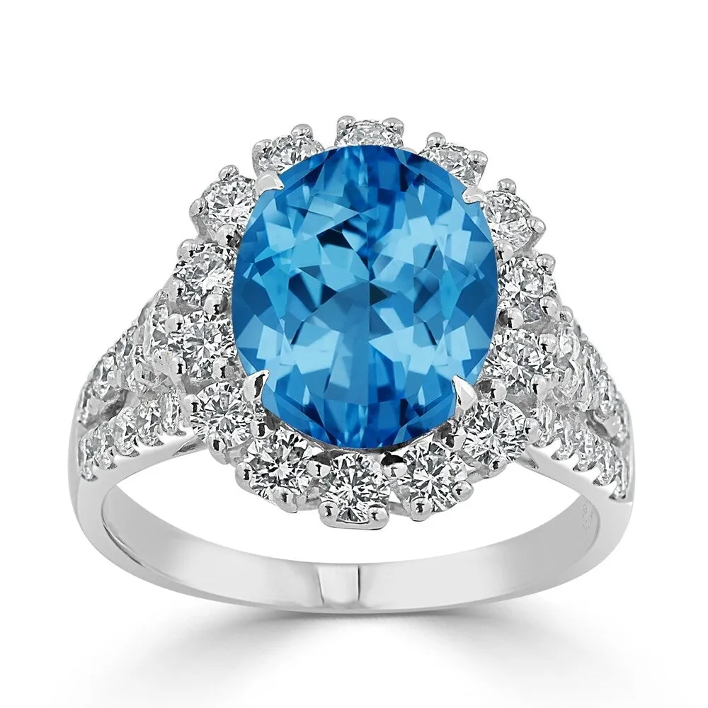 Auriya 4 1/3ct Oval-cut Blue Topaz and Halo Diamond Ring 7/8ctw 18K Gold sold by Zulily