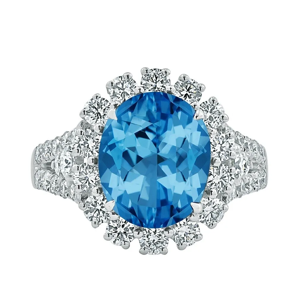 Auriya 4 1/3ct Oval-cut Blue Topaz and Halo Diamond Ring 7/8ctw 18K Gold sold by Zulily product image thumbnail 2