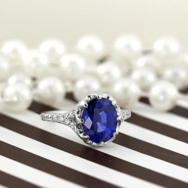 Auriya Modern 3 1/2ct Oval Blue Sapphire and Diamond Engagement Ring 1/4cttw 18K Gold sold by Zulily