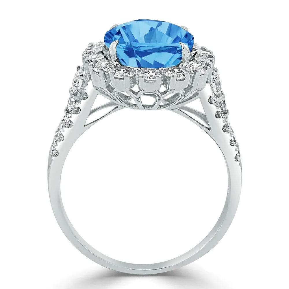 Auriya 4 1/3ct Oval-cut Blue Topaz and Halo Diamond Ring 7/8ctw 18K Gold sold by Zulily product image thumbnail 4