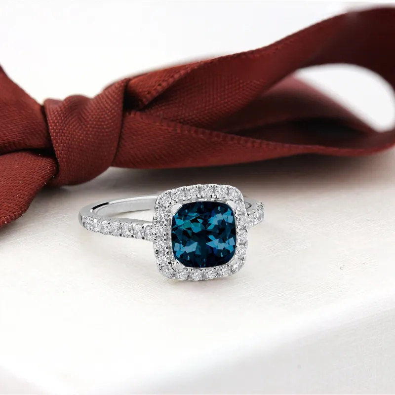 Auriya 1 1/4ct Cushion-cut London Blue Topaz and Halo Diamond Engagement Ring 1/2cttw 14k Gold sold by Zulily