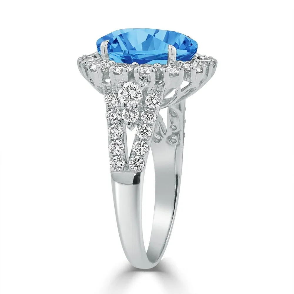 Auriya 4 1/3ct Oval-cut Blue Topaz and Halo Diamond Ring 7/8ctw 18K Gold sold by Zulily product image thumbnail 3