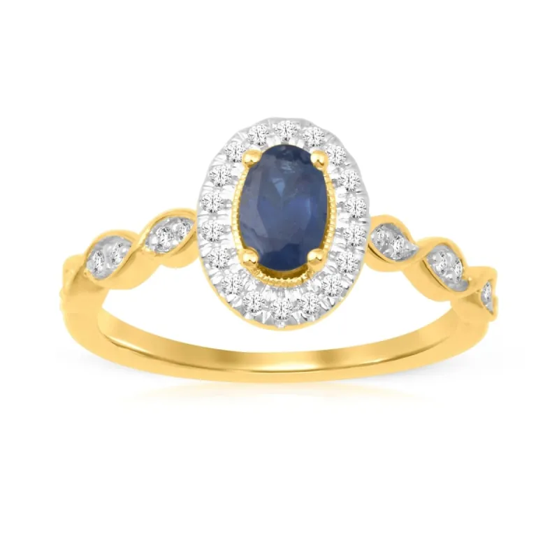 1/5ct TDW Diamond Halo Gemstone Ring in 10k Yellow Gold sold by Zulily