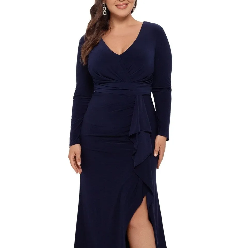 Betsy & Adam Women's V Neck Gown With Matching Mask Blue Size Petite Small sold by Zulily product image thumbnail 2