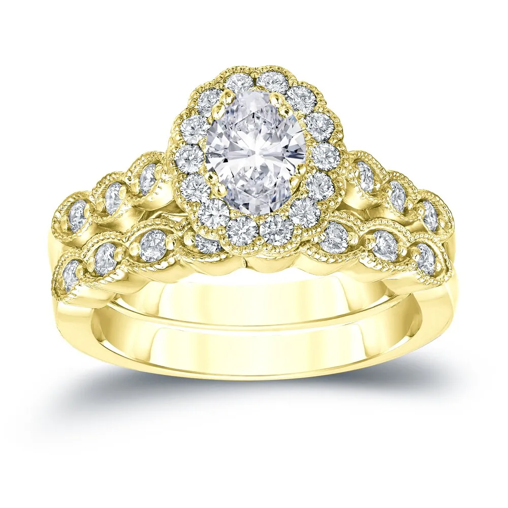 Auriya 14k Gold 1 3/5ctw Vintage Oval Halo Diamond Engagement Ring Set Certified sold by Zulily
