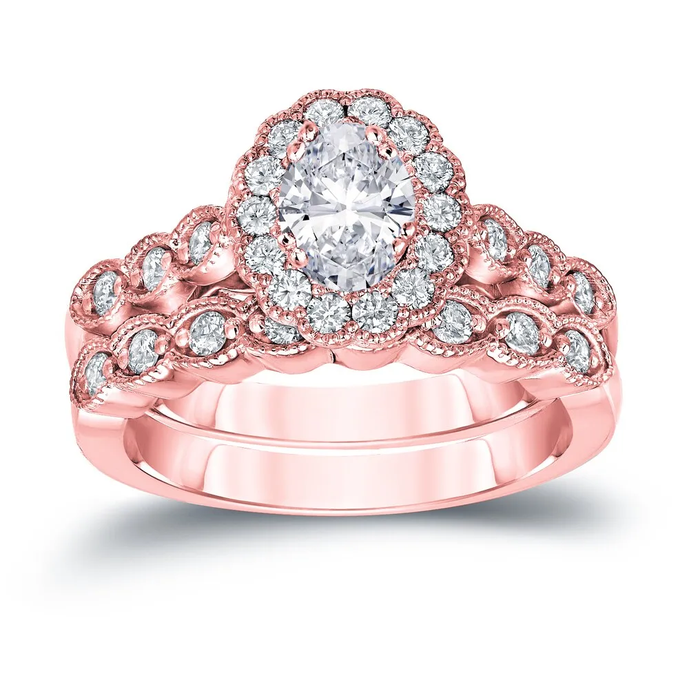 Auriya 14k Gold 1 3/5ctw Vintage Oval Halo Diamond Engagement Ring Set Certified sold by Zulily product image thumbnail 3