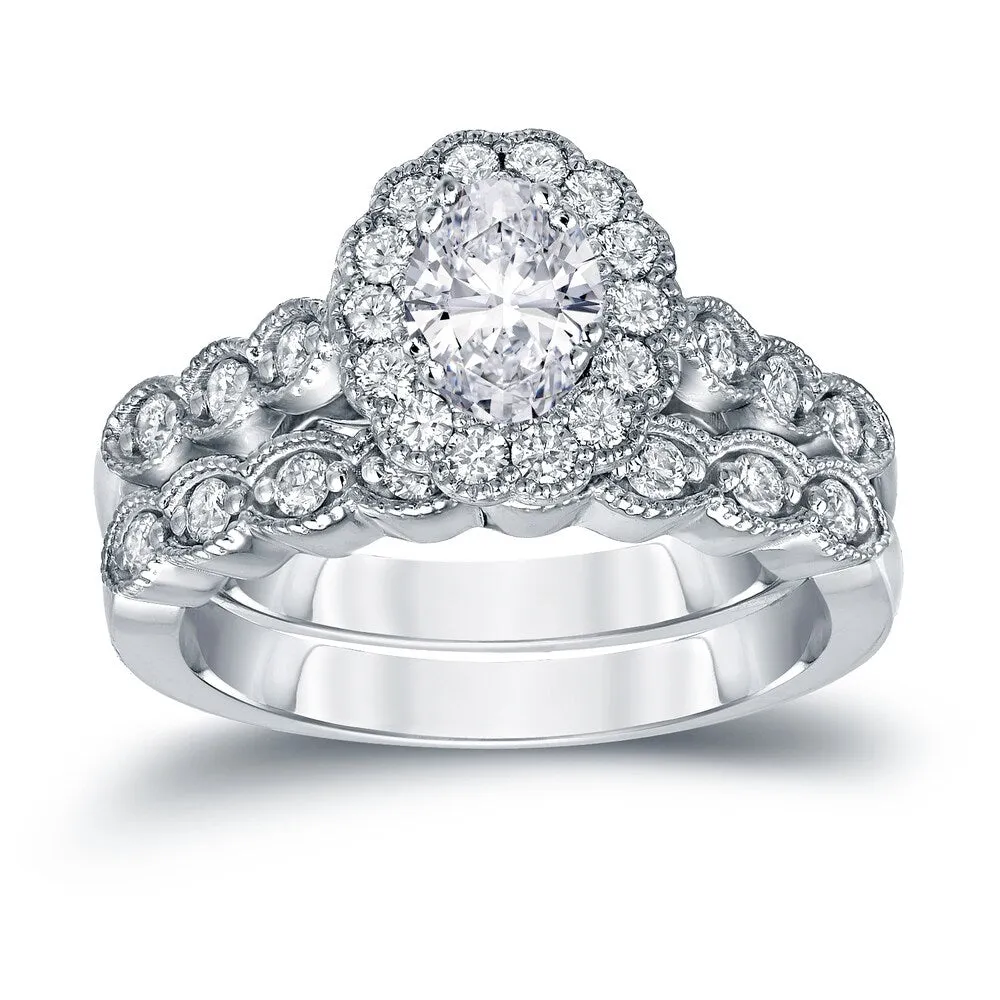 Auriya 14k Gold 1 3/5ctw Vintage Oval Halo Diamond Engagement Ring Set Certified sold by Zulily product image thumbnail 2