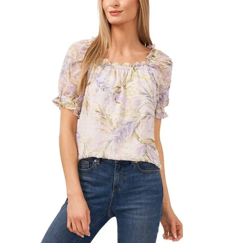 CeCe Women's Puff Sleeve Clip Dot Top Purple Size Large sold by Zulily