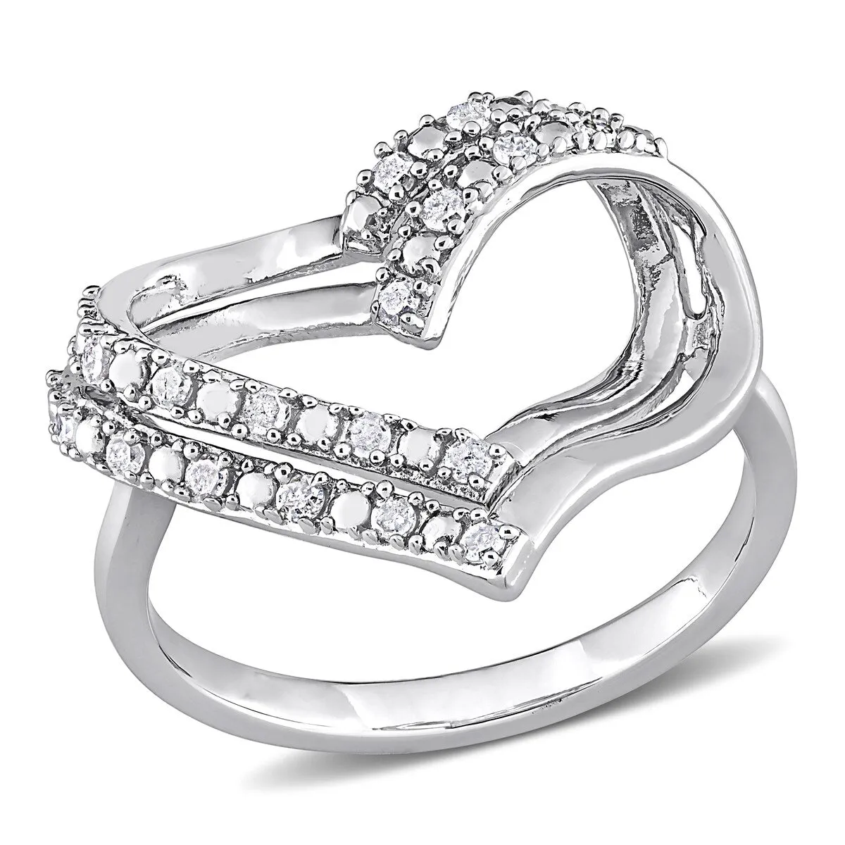 Miadora Sterling Silver 1/5ct TDW Diamond Open Double Heart Ring sold by Zulily