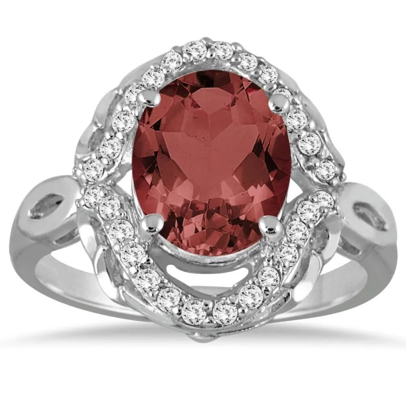 3 1/2 Carat Oval Garnet and Diamond Ring in 10K White Gold sold by Zulily