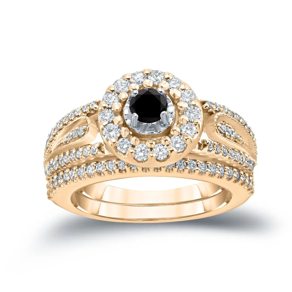 Auriya 3/5ctw Halo Black Diamond Engagement Ring Set 14k Gold sold by Zulily product image thumbnail 2