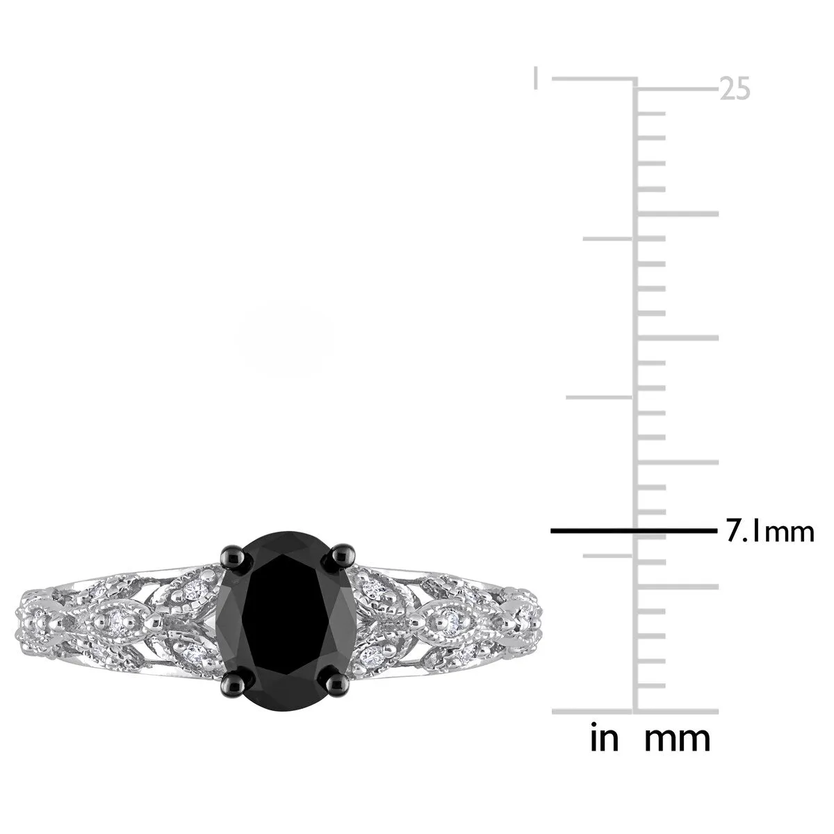 Miadora 1ct TDW Oval-cut Black and White Diamond Vintage Leaf Engagement Ring in 14k White Gold sold by Zulily product image thumbnail 5