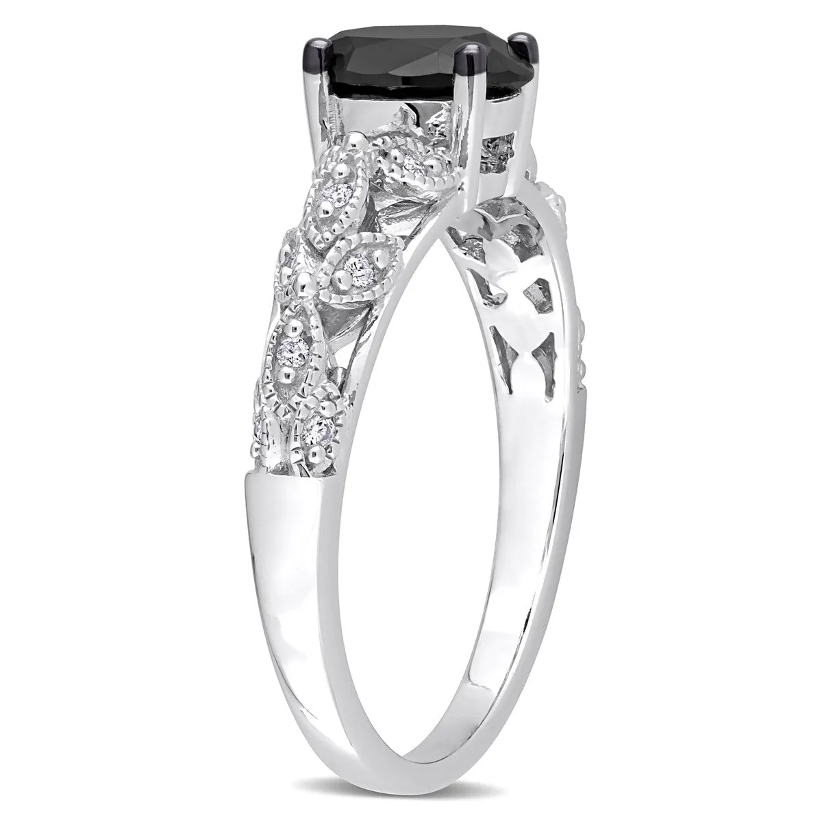 Miadora 1ct TDW Oval-cut Black and White Diamond Vintage Leaf Engagement Ring in 14k White Gold sold by Zulily product image thumbnail 3