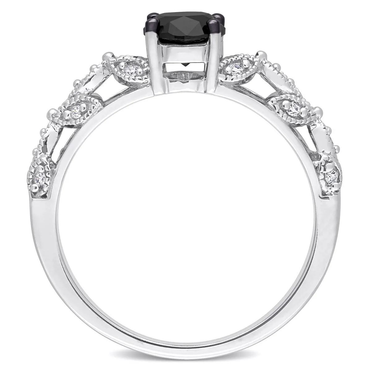 Miadora 1ct TDW Oval-cut Black and White Diamond Vintage Leaf Engagement Ring in 14k White Gold sold by Zulily product image thumbnail 4