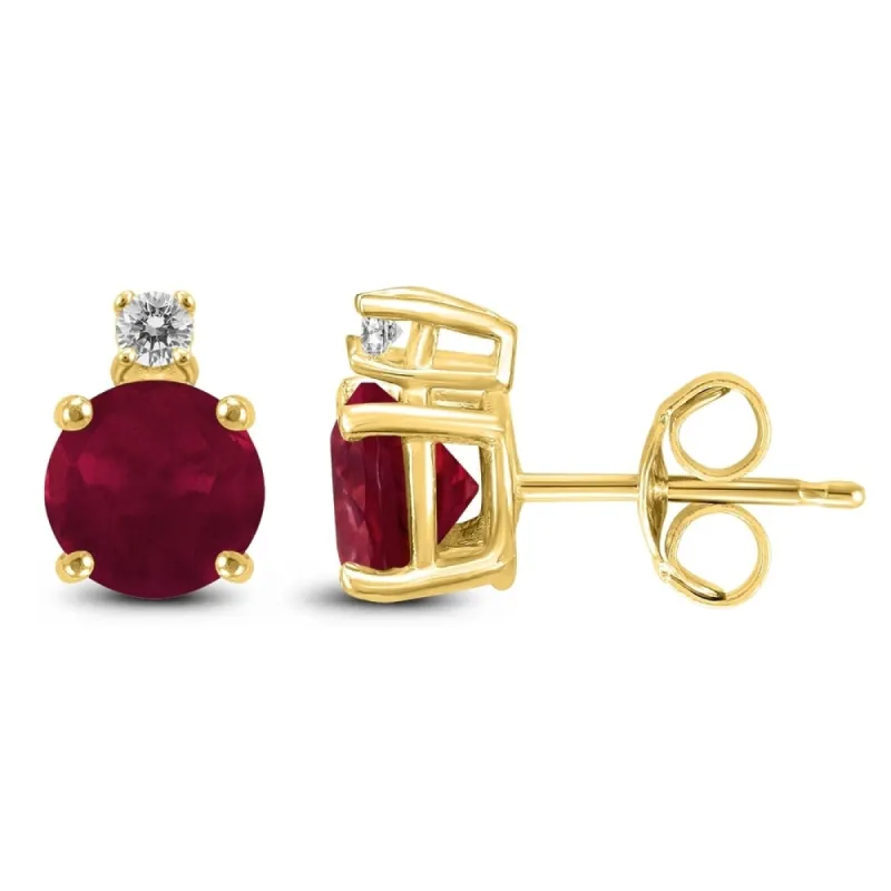 14K Yellow Gold 4MM Round Ruby and Diamond Earrings sold by Zulily