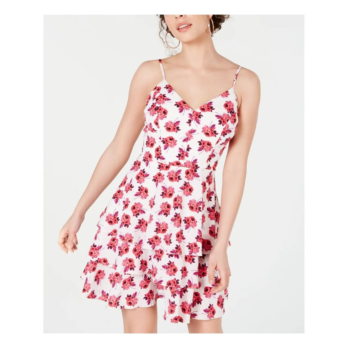 B DARLIN Women's Zippered Floral Spaghetti Strap V Neck Mini Layered Dress White Size 7-8 sold by Zulily