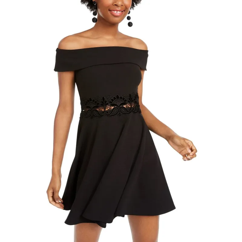 B Darlin Juniors' Off-The-Shoulder Fit & Flare Dress Black Size 1 sold by Zulily