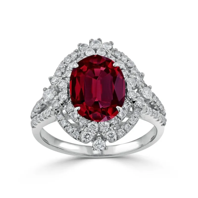 Auriya Vintage 2 7/8ct Oval Red Ruby and Halo Diamond Ring 3/4cttw 18K Gold sold by Zulily