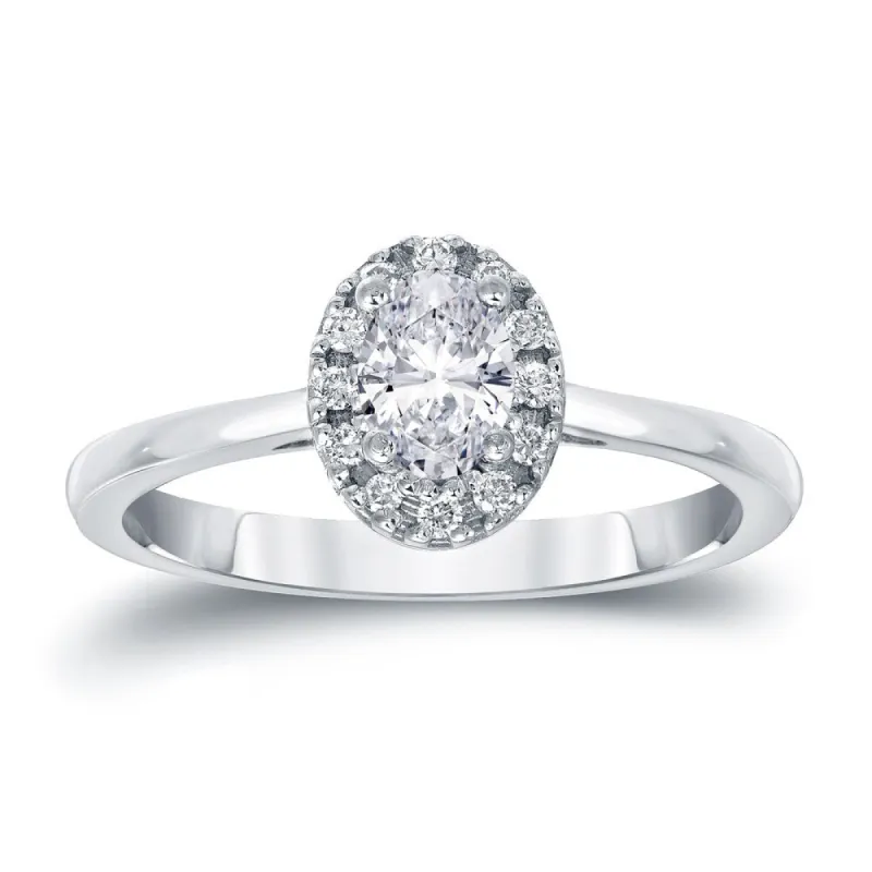 Auriya Platinum 3/5ct TDW Oval Shape Diamond Halo Solitaire Engagement Ring sold by Zulily