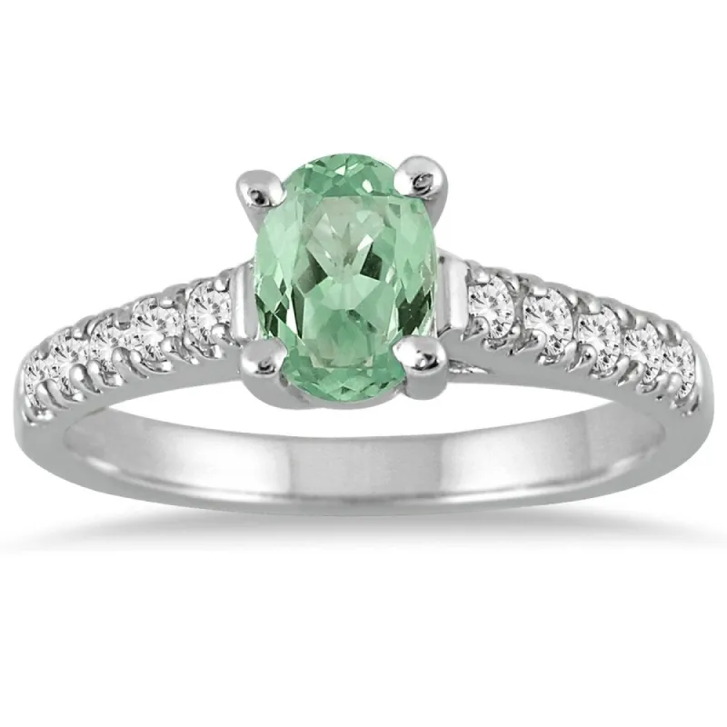 1 Carat Oval Green Amethyst and Diamond Ring in 14K White Gold sold by Zulily