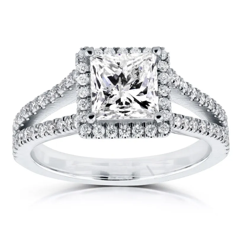 Annello by Kobelli 14k White Gold Certified 2 1/4ct TDW Princess Diamond Halo Long Split Shank Ring sold by Zulily