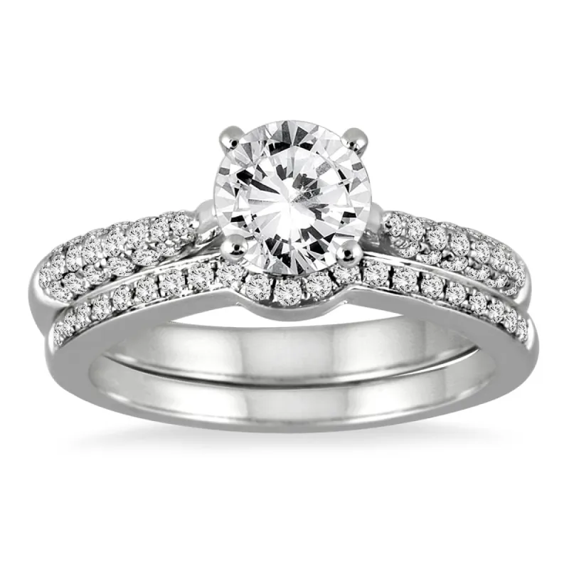AGS Certified 1 1/2 Carat TW Pave Diamond Bridal Set in 14K White Gold (J-K Color, I2-I3 Clarity) sold by Zulily