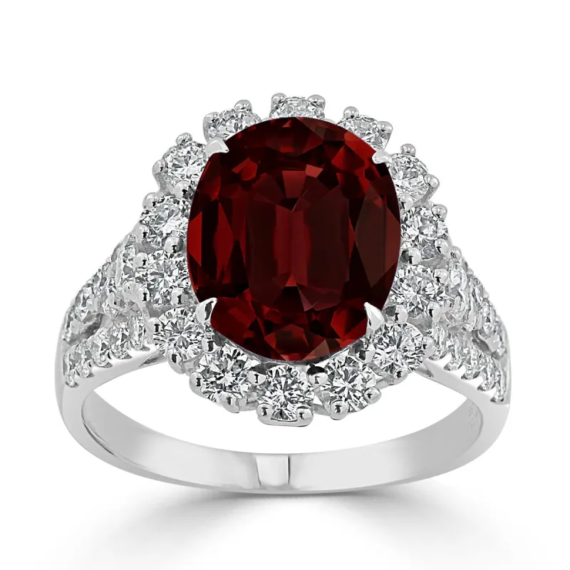 Auriya 3 9/10ct Oval Red Garnet and 7/8ctw Halo Diamond Engagement Ring 18K Gold sold by Zulily