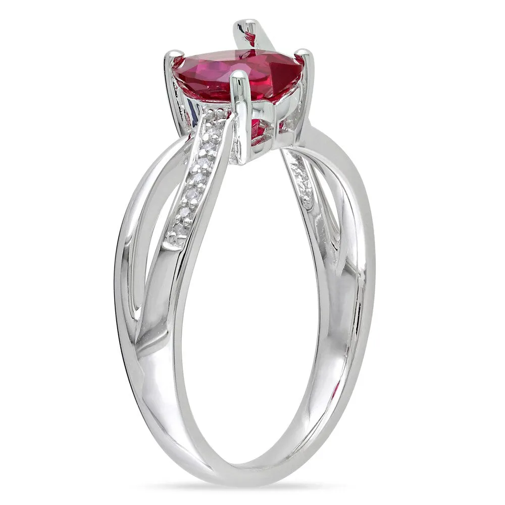 Miadora Sterling Silver Created Ruby and Diamond Heart Ring (H-I, I2-I3) sold by Zulily product image thumbnail 2