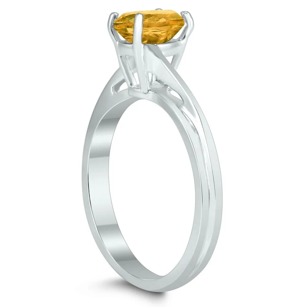 Solitaire Oval 7X5MM Citrine Gemstone Twist Ring in 10K White Gold sold by Zulily product image thumbnail 2