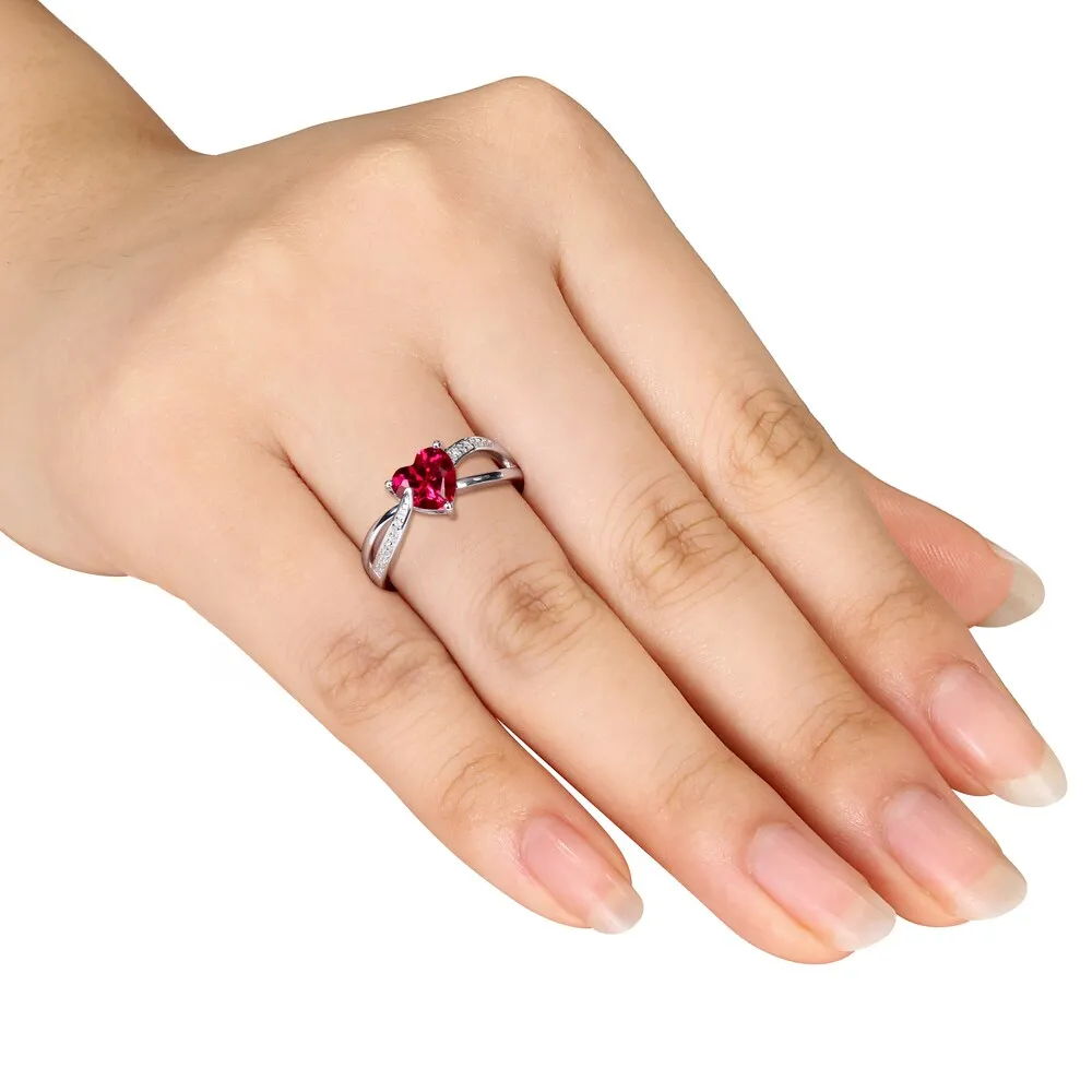 Miadora Sterling Silver Created Ruby and Diamond Heart Ring (H-I, I2-I3) sold by Zulily product image thumbnail 4