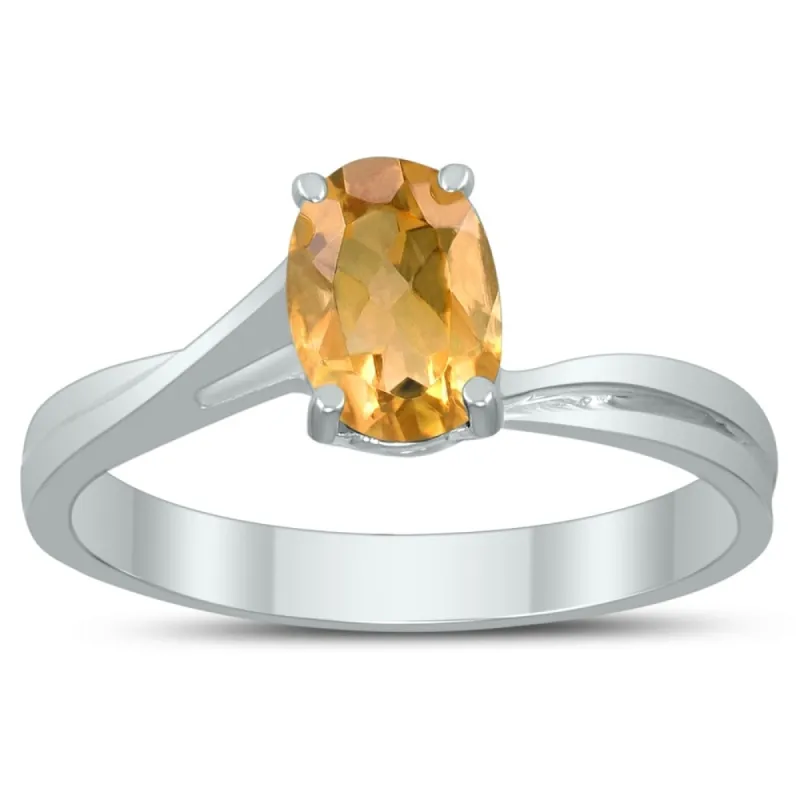 Solitaire Oval 7X5MM Citrine Gemstone Twist Ring in 10K White Gold sold by Zulily