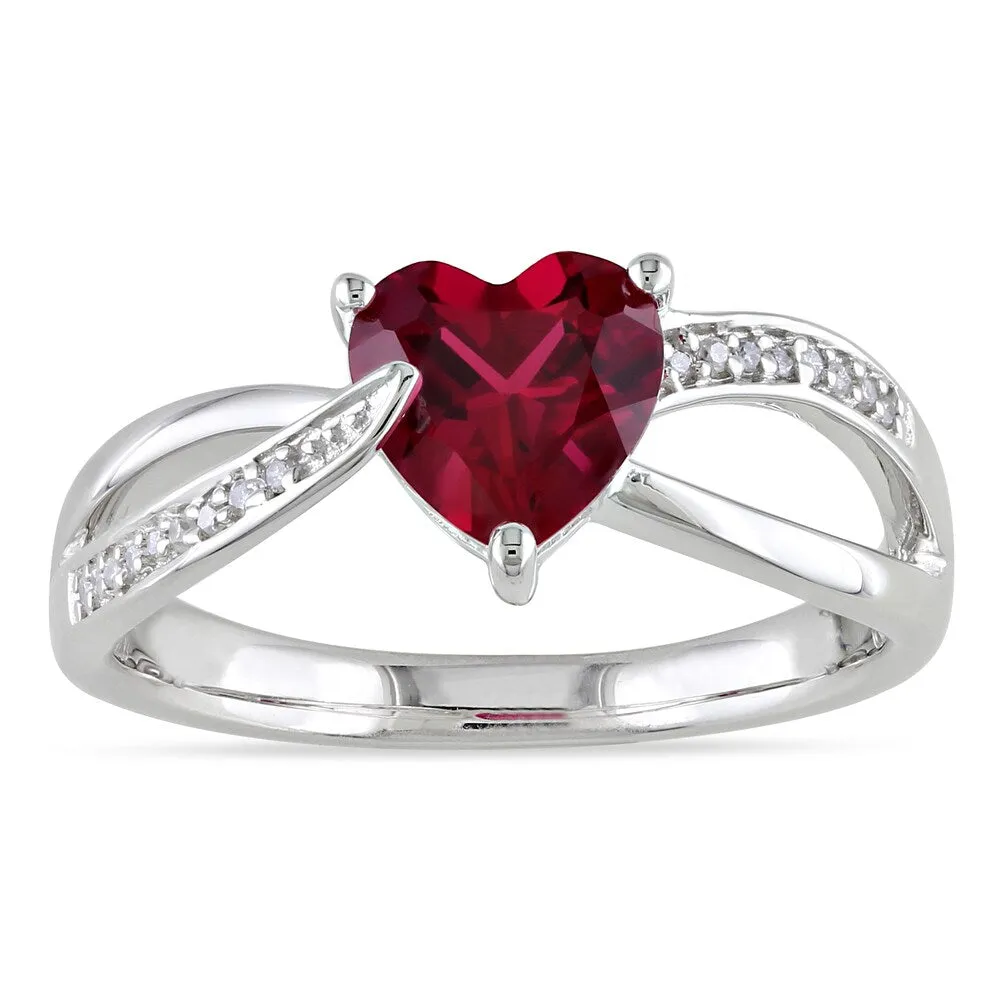 Miadora Sterling Silver Created Ruby and Diamond Heart Ring (H-I, I2-I3) sold by Zulily