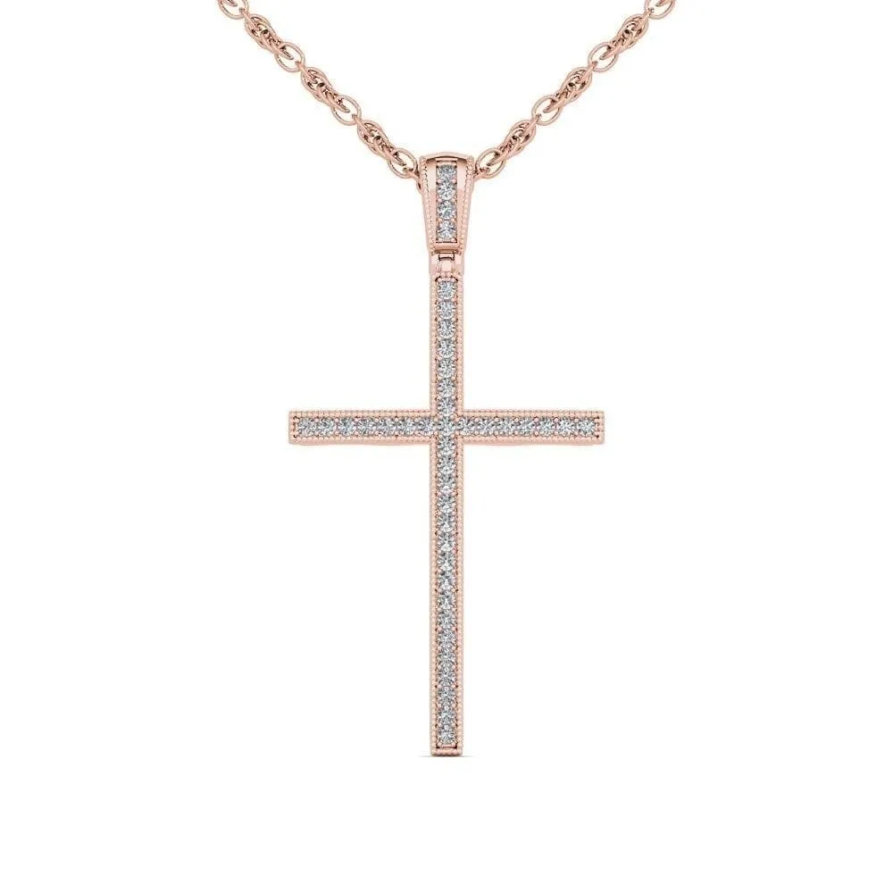 De Couer IGI Certified 10K Rose Gold 1/6ct TDW Diamond Cross Necklace - White H-I sold by Zulily product image thumbnail 2