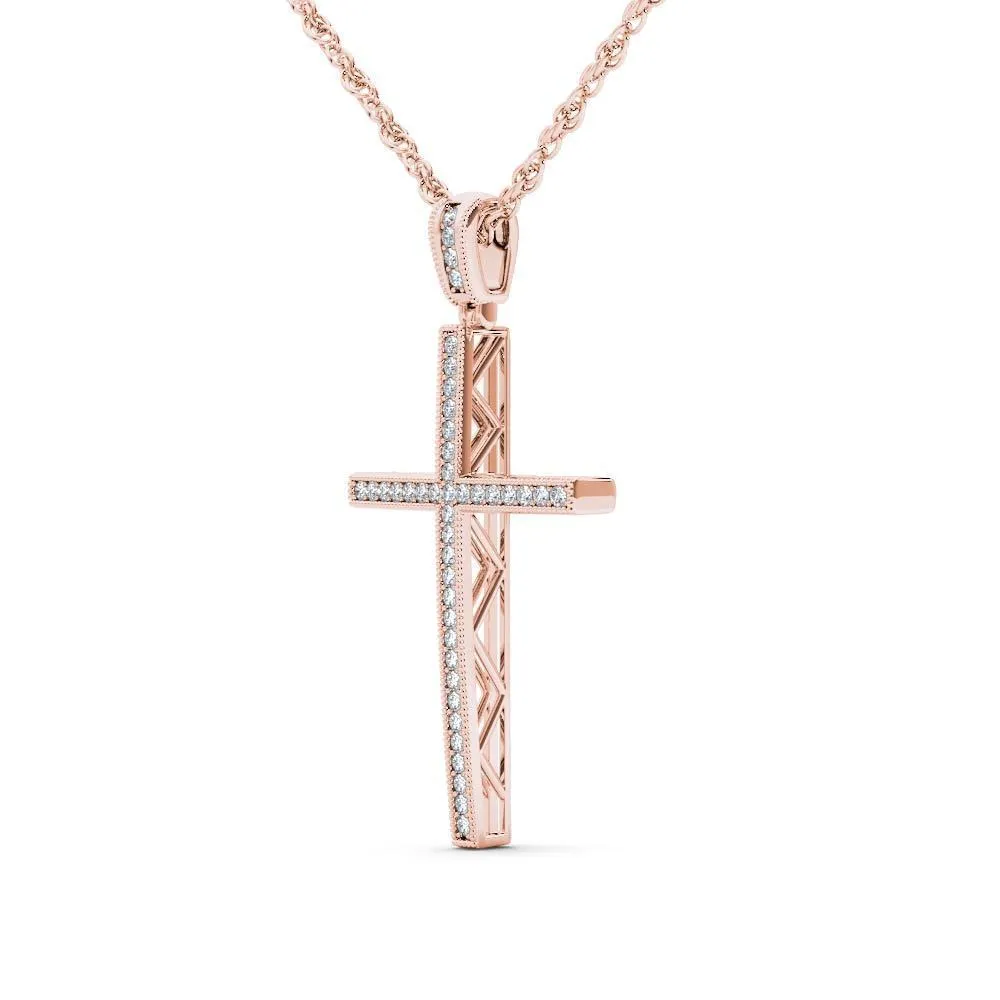 De Couer IGI Certified 10K Rose Gold 1/6ct TDW Diamond Cross Necklace - White H-I sold by Zulily product image thumbnail 3