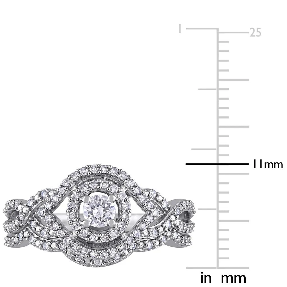 1/2ct TDW Diamond Halo Crossover Bridal Ring Set in 10k White Gold by Miadora sold by Zulily product image thumbnail 4