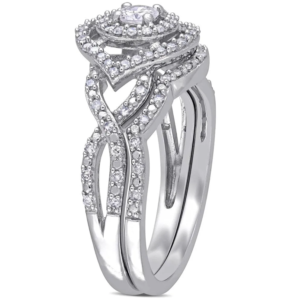 1/2ct TDW Diamond Halo Crossover Bridal Ring Set in 10k White Gold by Miadora sold by Zulily product image thumbnail 2