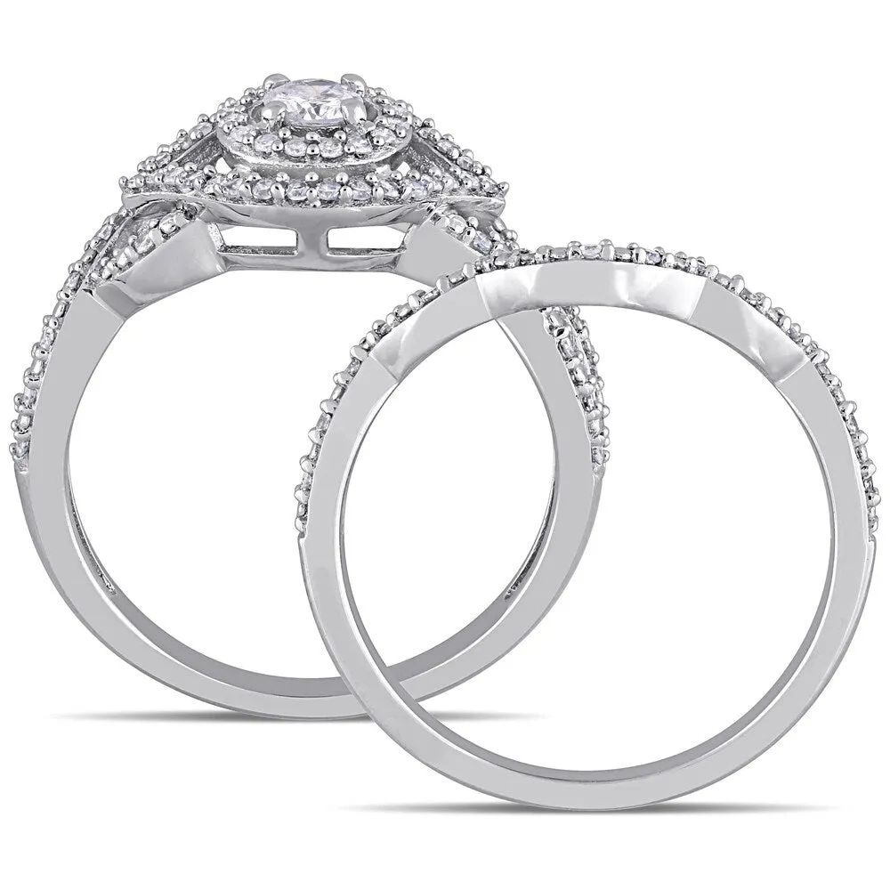 1/2ct TDW Diamond Halo Crossover Bridal Ring Set in 10k White Gold by Miadora sold by Zulily product image thumbnail 3