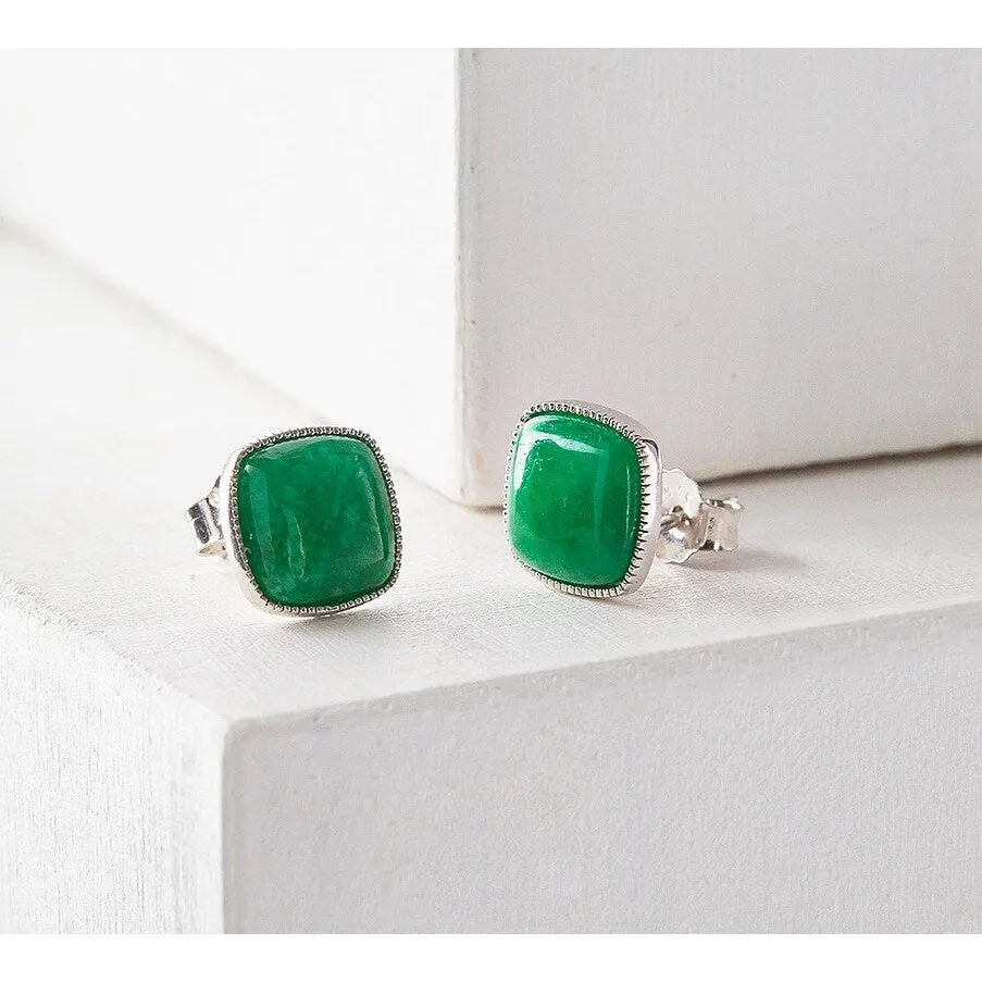 Vera & Co. Stelring Silver Square Button Green Jade Earring sold by Zulily