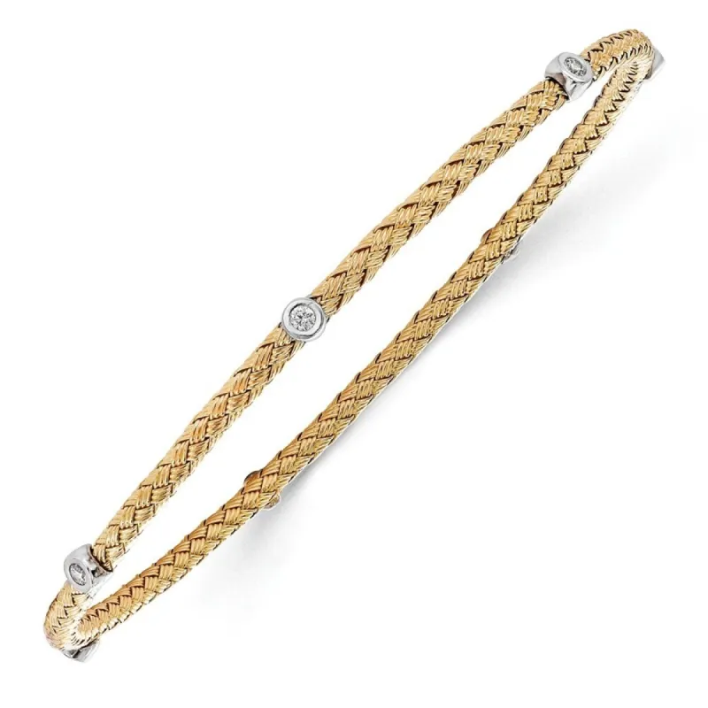 Curata 925 Sterling Silver 8" 2.75mm Yellow Gold Plated Cubic Zirconia Woven Slip On Thin Bangle Bracelet sold by Zulily