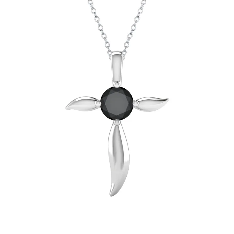 1.00 Carat Natural Black Diamond Sterling Silver Cross Pendant sold by Zulily